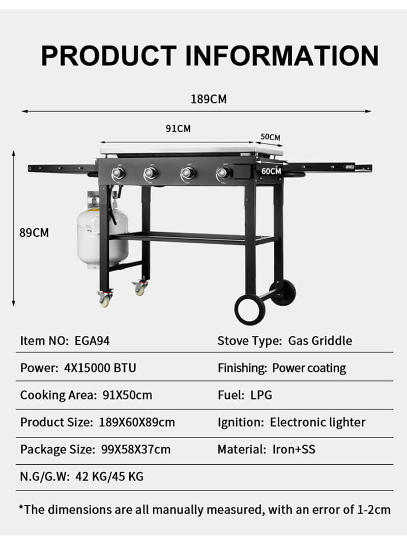 Specification of EGA Series Gas Griddle