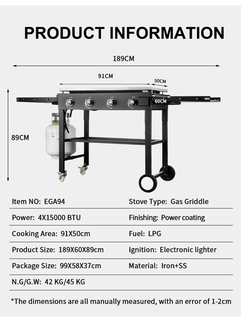 specification of ega series 4 burner outdoor griddle