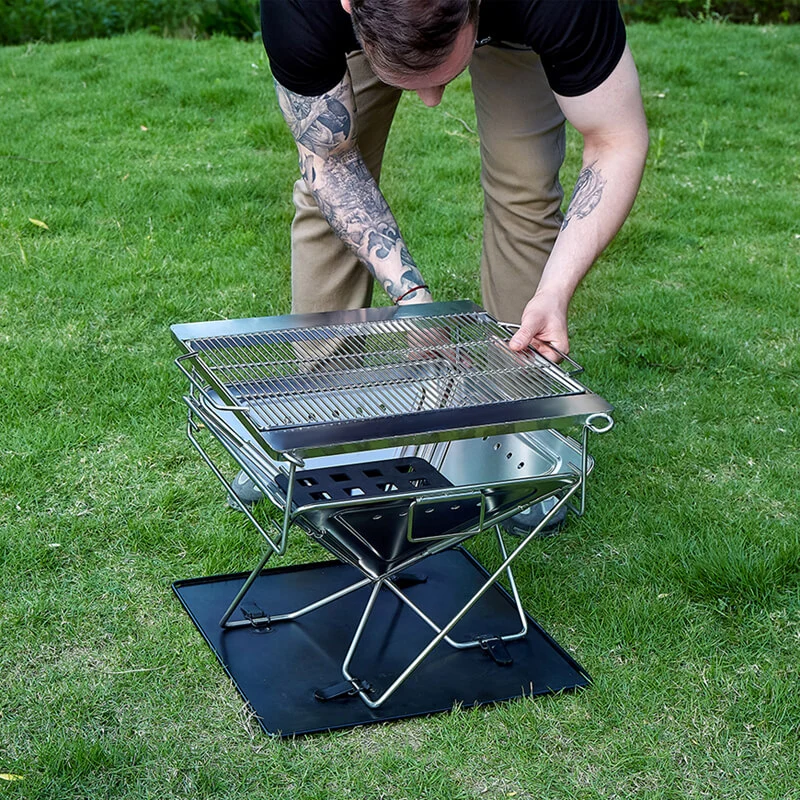 stainless steel fire pit with grill